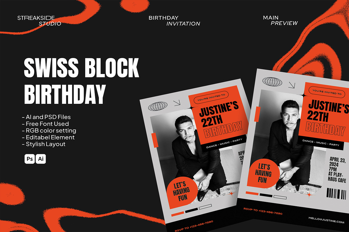 Swiss Block - Birthday Invitation, an Invitation Template by StreaksideStd (Photo 3 of 3)