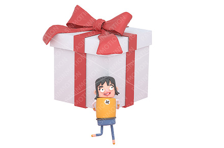 Girl carrying a big gift box. Isodat