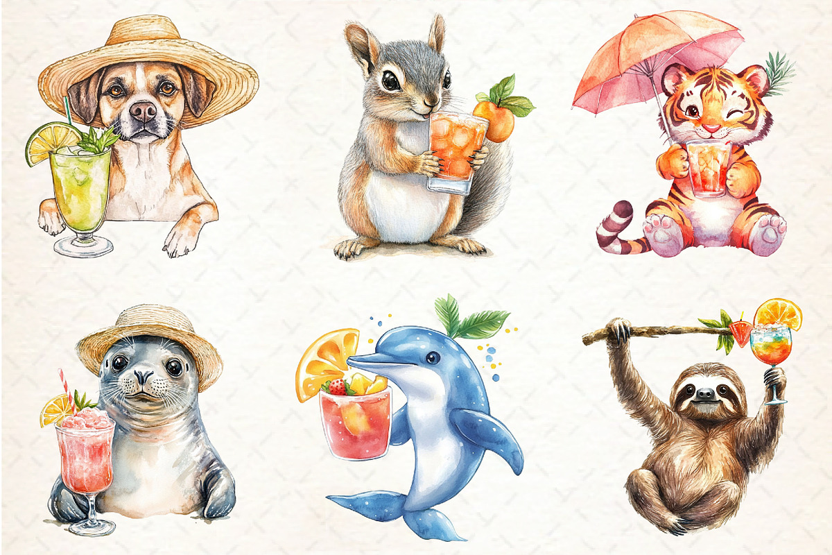Summer Cocktail and Animals Clipart, an Illustration by Libby Wishes (Photo 3 of 7)