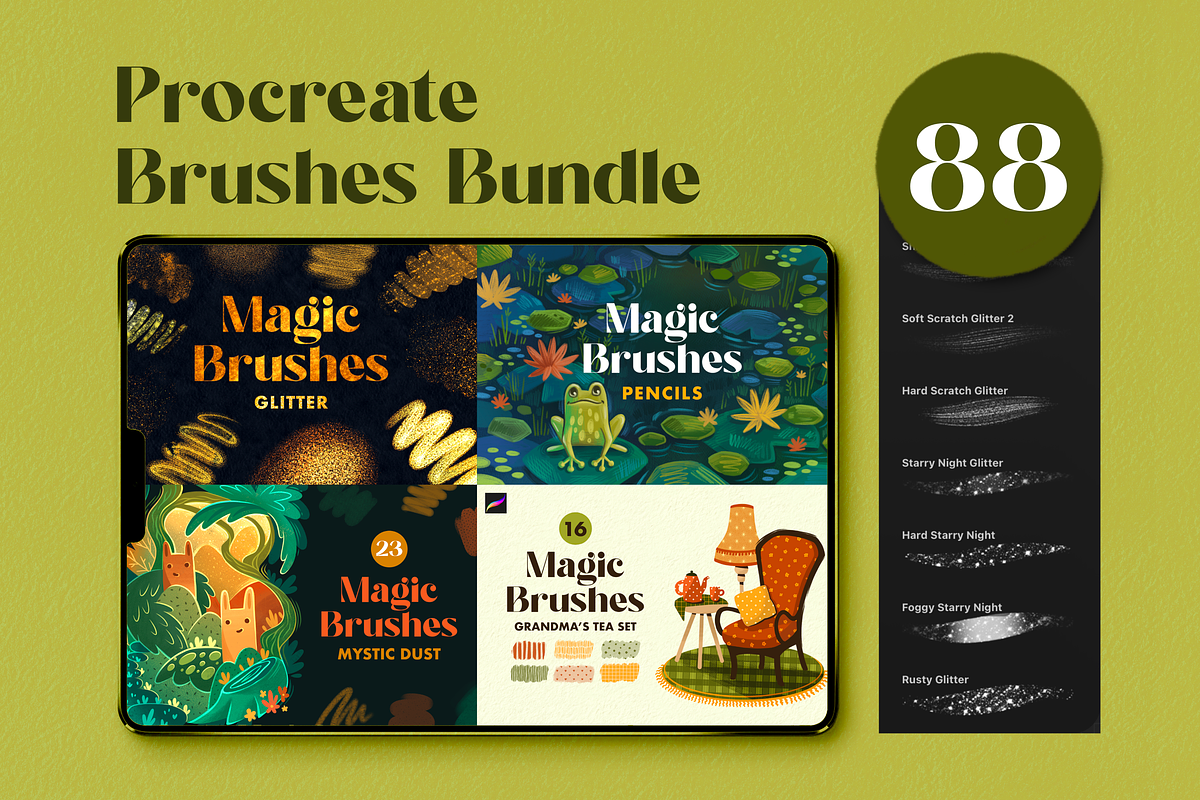 88 Procreate Brushes Bundle, a Brush Add-On by Moon House Shop (Photo 1 of 24)