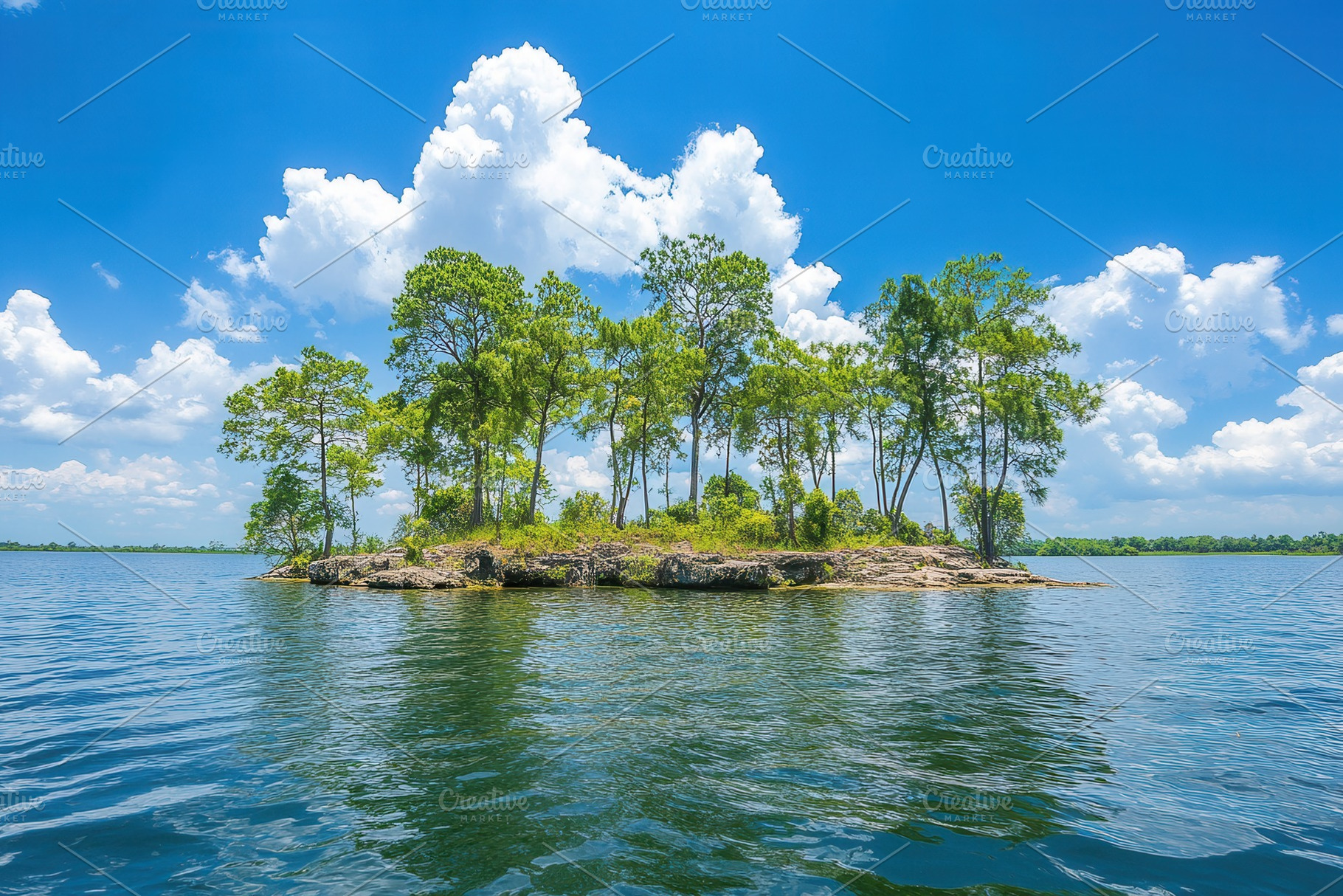 Blue sky meets calm waters, a Photo by Pavel_design
