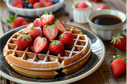 Delicious waffle with fresh, a Food & Drink Photo by Ylivdesign