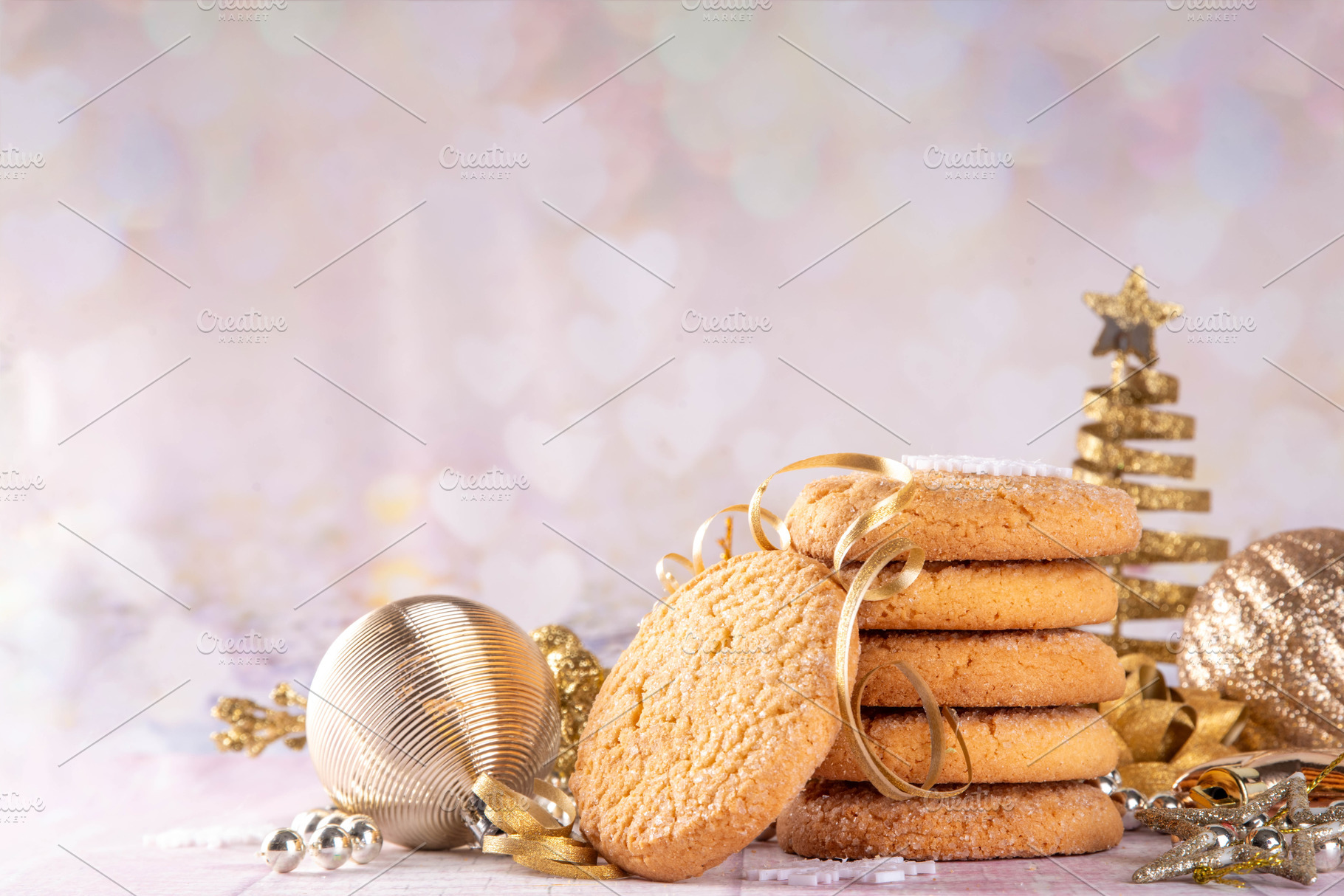 Stack of traditional american sugar cookies on Christmas backgro, a Food & Drink Photo by Rimma
