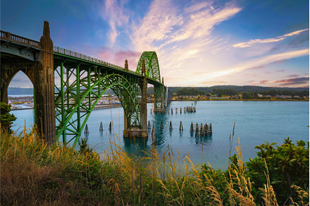 Sunset over Yaquina Bay Bridge in, an Architecture Photo by Nick Fox