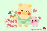 Piggy Mom Digital Clip Art, a Seasonal Illustration by Cozy Cat Design (Thumbnail 2 of 10)