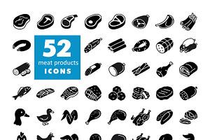 52 Meat Products Glyphs Icon, a Solid Icon by Nasik-Nosik