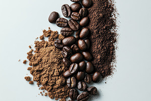 Coffee beans ground coffee and insta, a Food & Drink Photo by Pixeness Studio