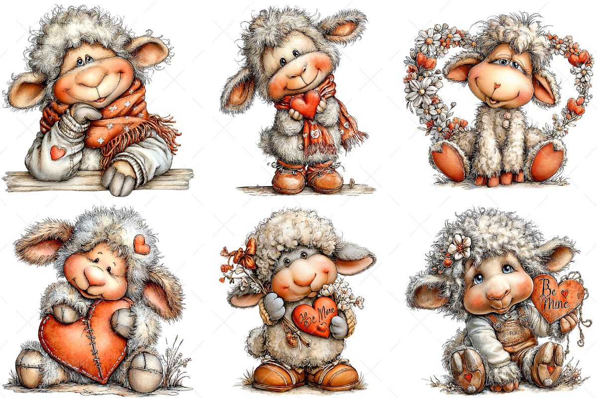 Funny Valentine Sheep Clipart, an Illustration by Craft Nest (Photo 6 of 11)