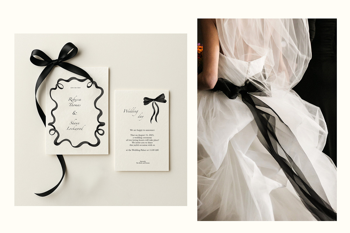 Black Bows Ribbon Watercolor Clipart, a Decorative Illustration by Ooh Lily (Photo 3 of 11)