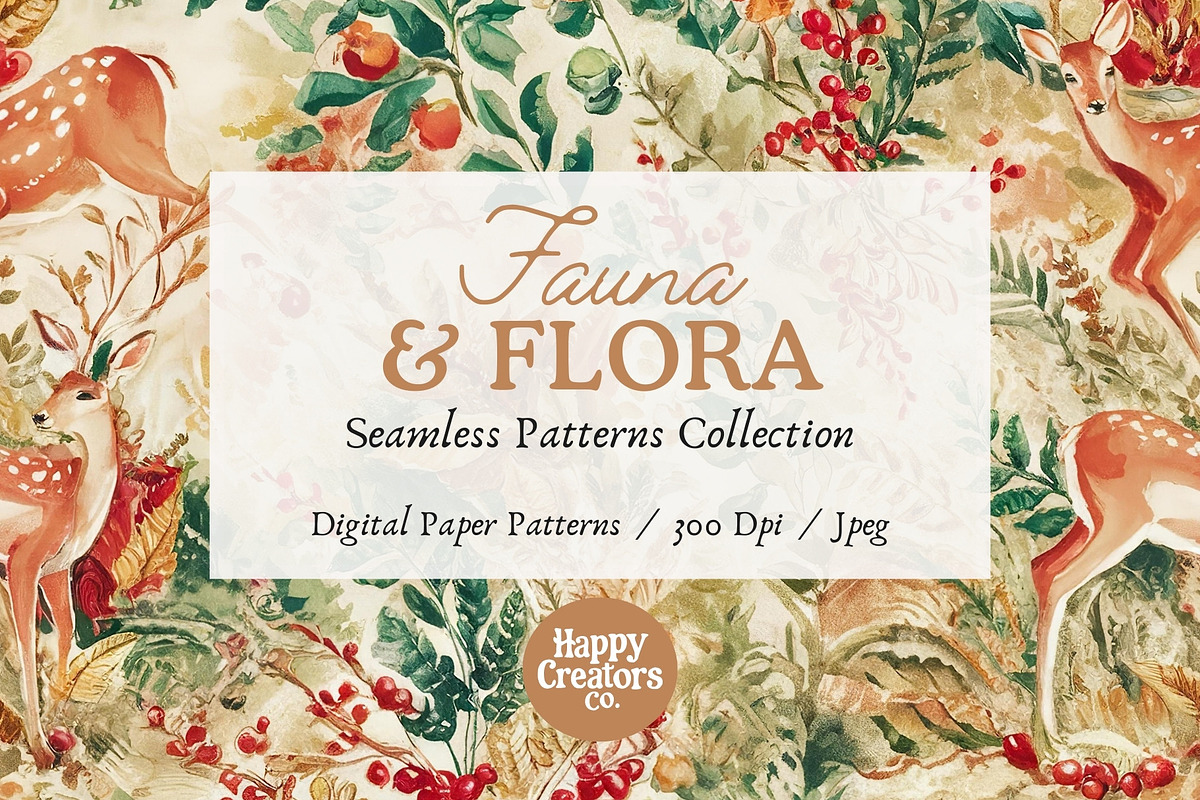 Fauna and Flora Digital Papers, a Pattern Graphic by Happy Creators Co. (Photo 1 of 7)