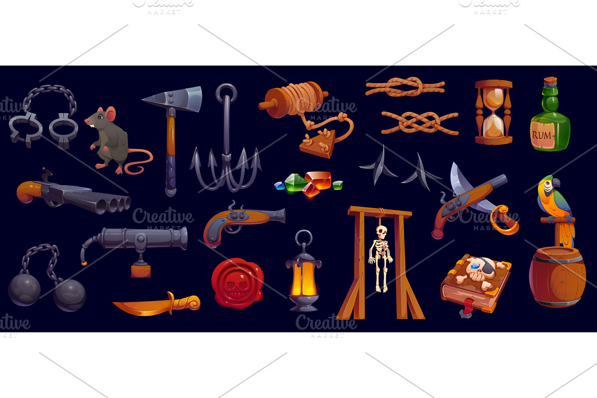 Cartoon 3d pirate game icons, an Object Illustration by Vector Tradition