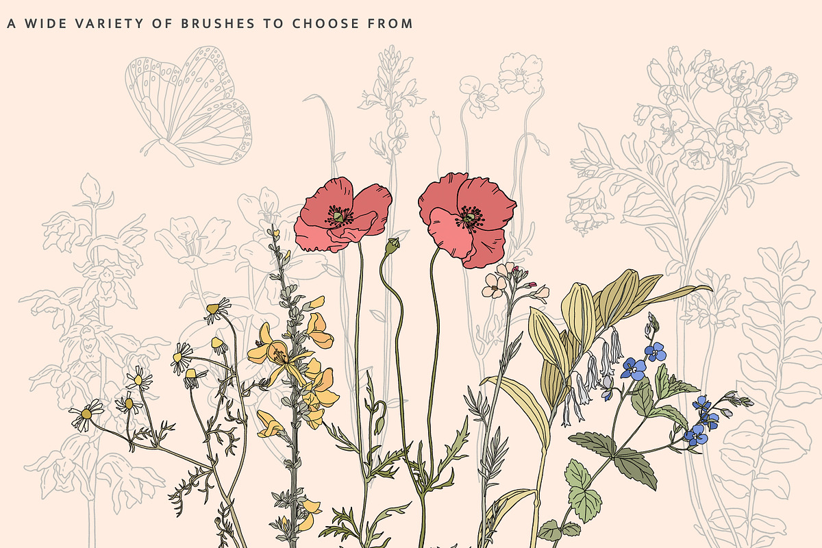 Procreate Stamps Wildflowers, a Brush Add-On by Pink Studio Art