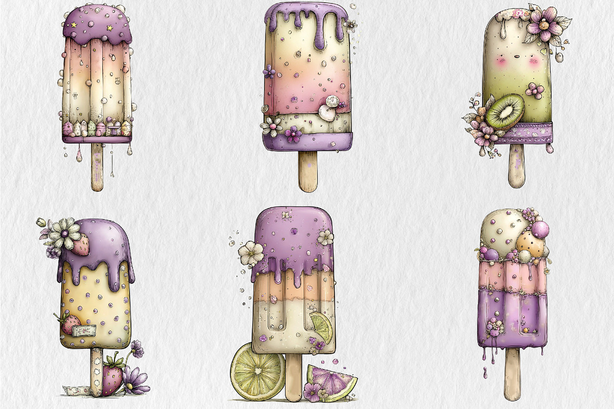 Whimsical Summer Ice Cream Clipart, a Seasonal Illustration by Rose Art (Photo 3 of 6)