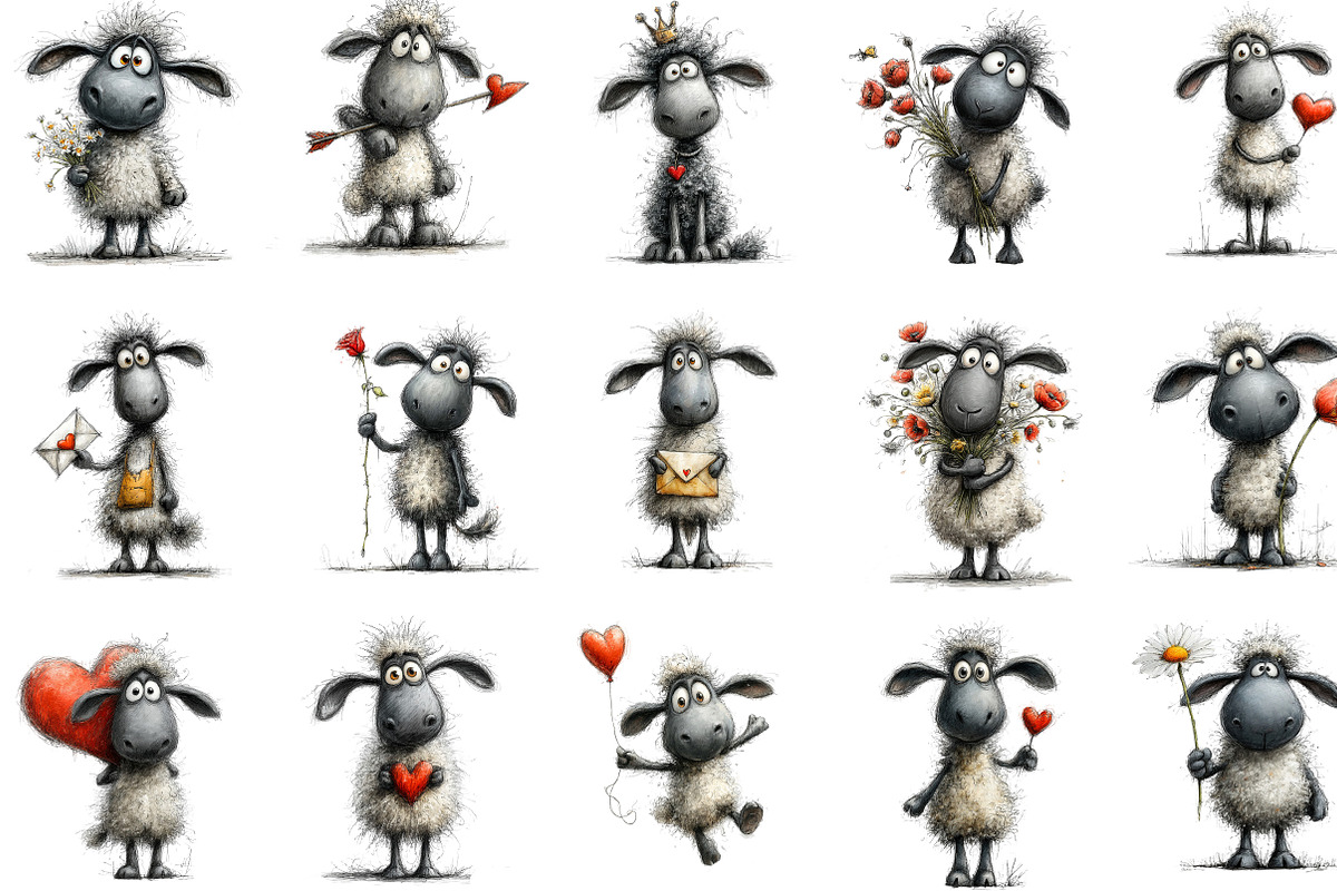 Funny Valentine Sheep Clipart, an Illustration by Designking (Photo 2 of 5)