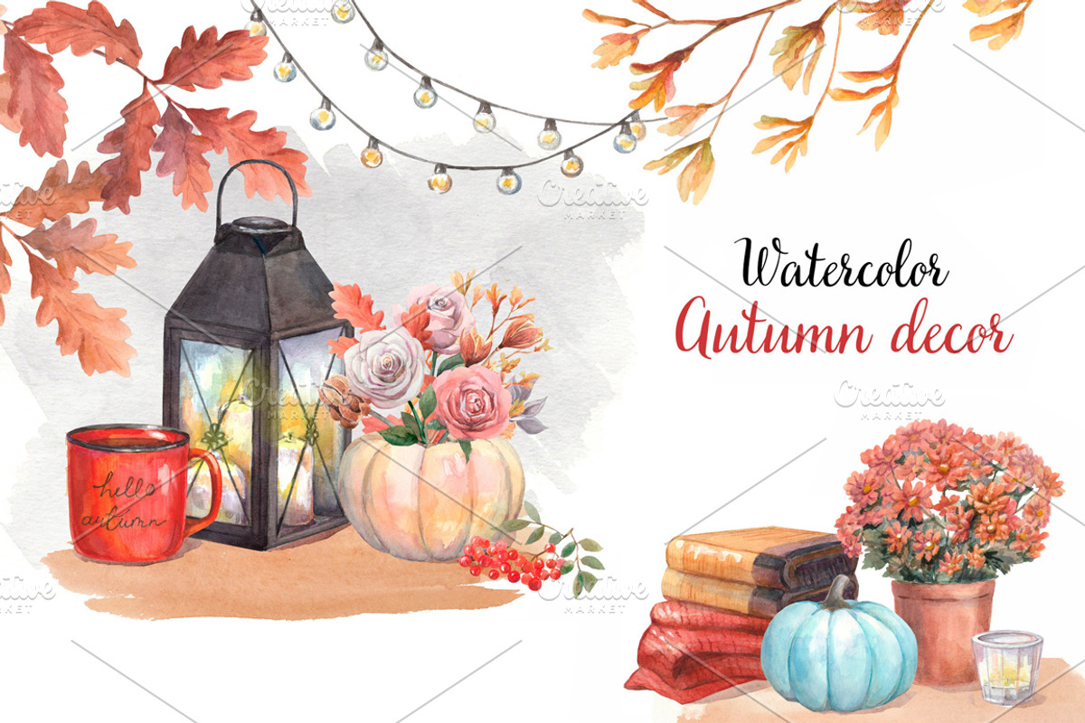 Watercolor autumn decor compositions, a Decorative Illustration by yulia.sukhanova (Photo 1 of 4)