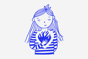 Sad Girl Holding Burning Heart, a Person Illustration by Danil Polshin