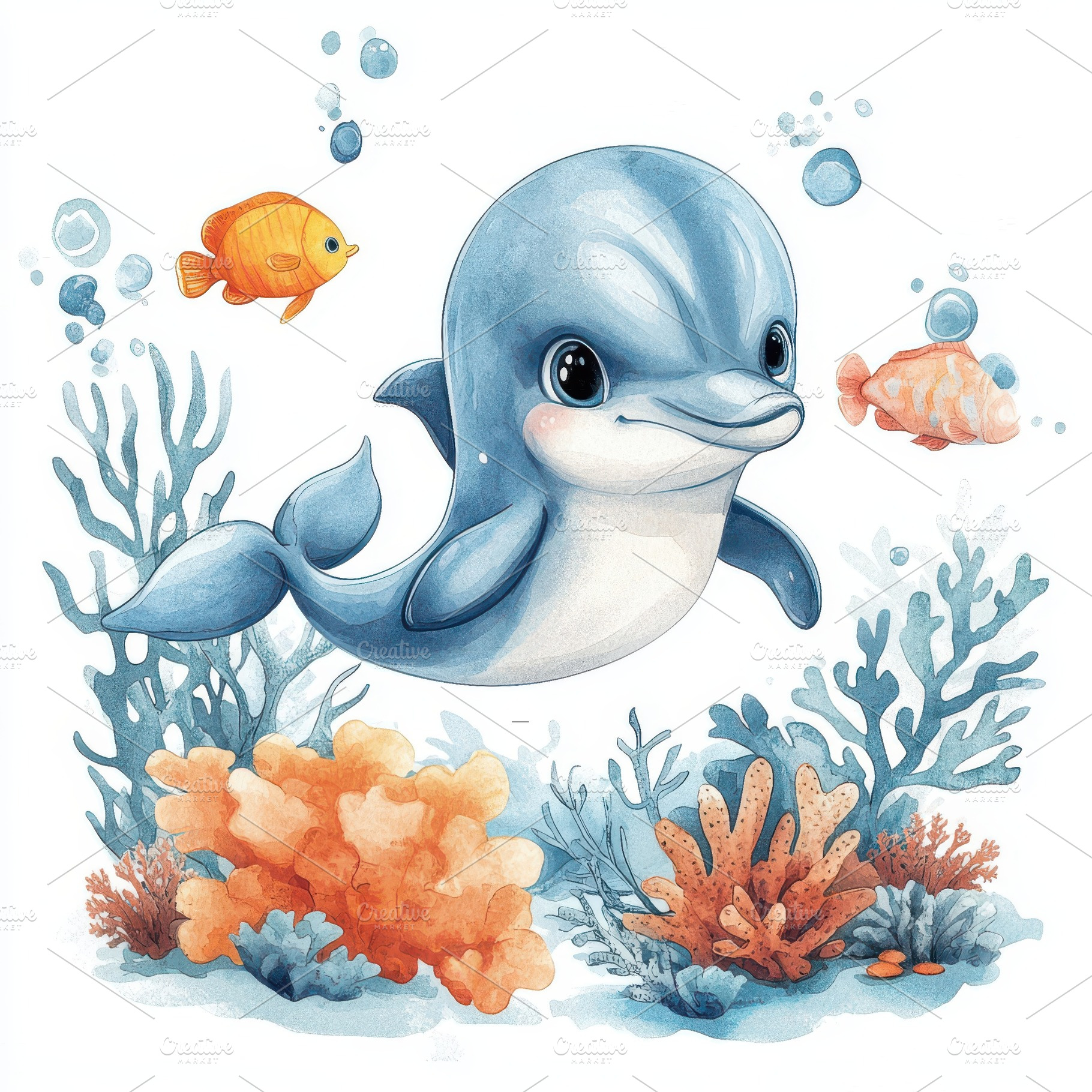Adorable Dolphin in Vibrant Underwat, an Animal Photo by Pixeness Studio