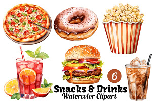 Watercolor Snacks & Drinks Clipart