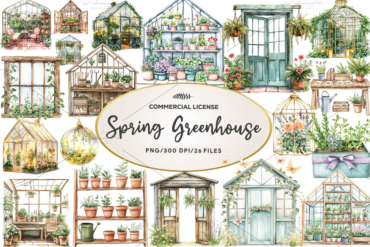 Spring Greenhouse Clipart, an Illustration by CreationArt (Photo 1 of 5)