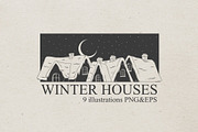 Winter houses. Line art., an Illustration by heyXeni (Thumbnail 1 of 5)