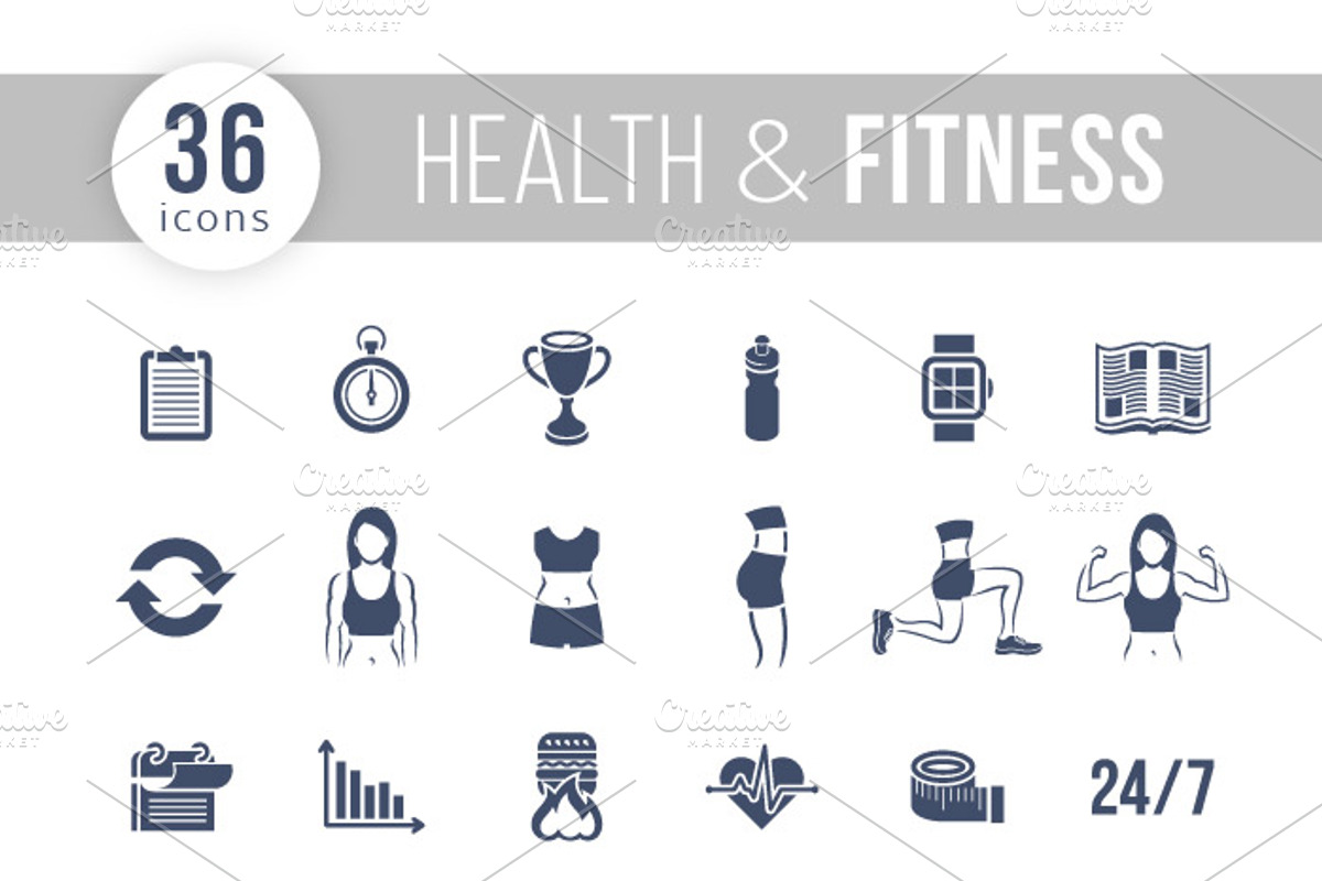 Fitness and Healthy Lifestyle Icons preview 2