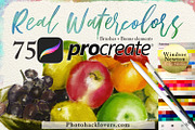 75 Procreate Watercolor Brush Bundle, a Brush Add-On by Photohacklovers (Thumbnail 1 of 9)