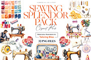 Watercolor Sewing Clipart, Supplies, a Work Illustration by BrushstrokeArtGB (Thumbnail 1 of 9)