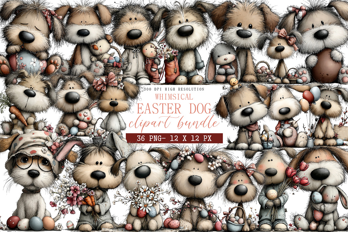 Whimsical Easter Dog Clipart, an Illustration by DreamArtGraphic (Photo 1 of 4)