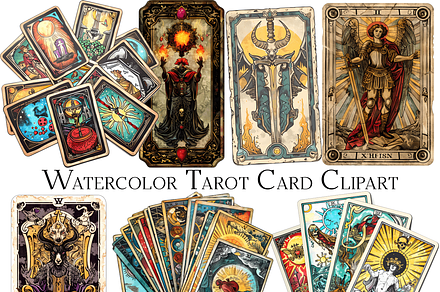Watercolor Tarot Cards Clipart, an Object Graphic by ArtisticTimberStudio