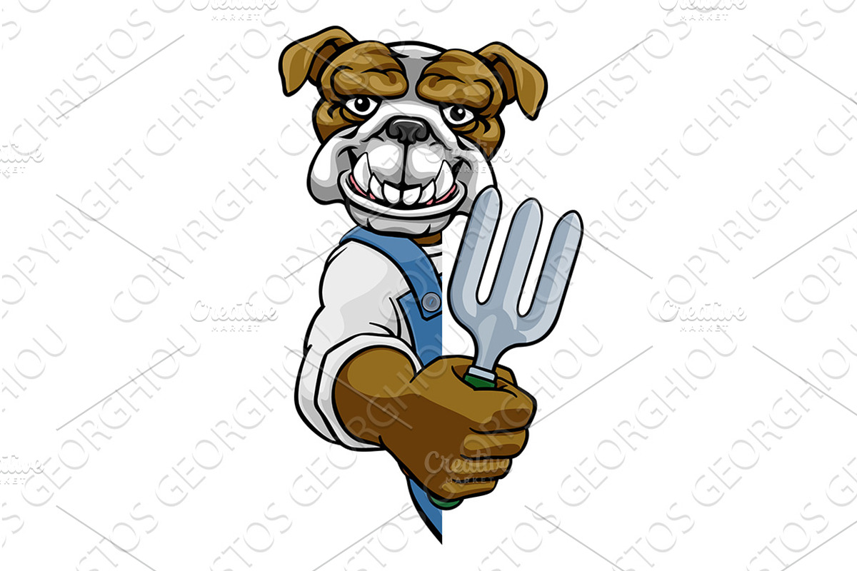 Bulldog Gardener Gardening Animal, an Animal Illustration by Christos Georghiou