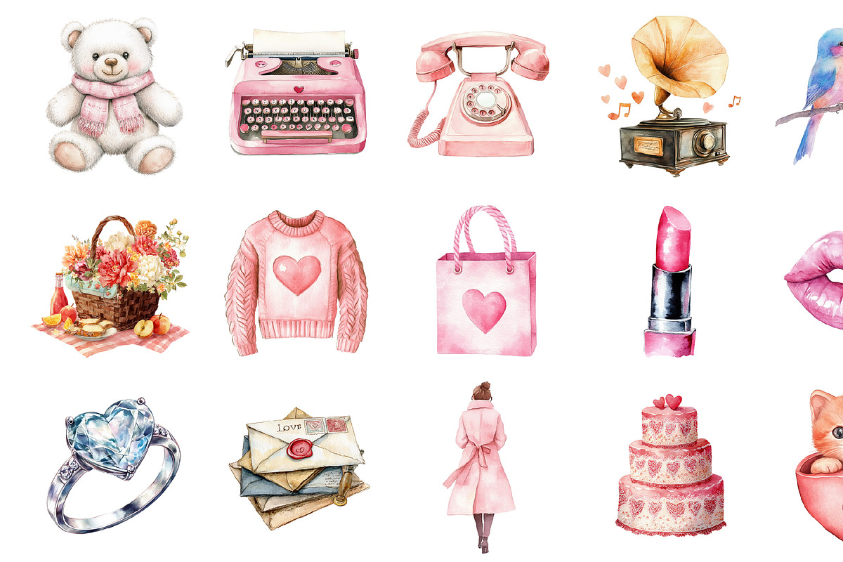 Watercolor Valentines Day Clipart, an Illustration by Design Market (Photo 3 of 4)