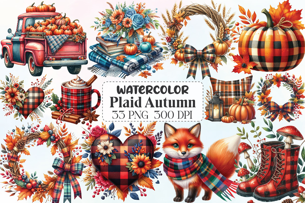 Watercolor Plaid Autumn Clipart, a Graphic by CraftArtStudio (Photo 1 of 6)