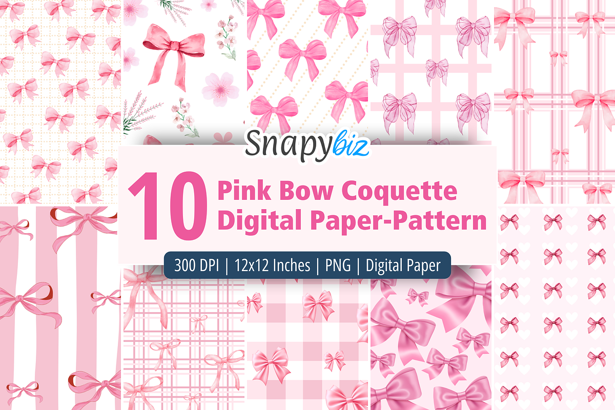 Pink Bow Coquette Digital Paper, a Background Graphic by Snapybiz