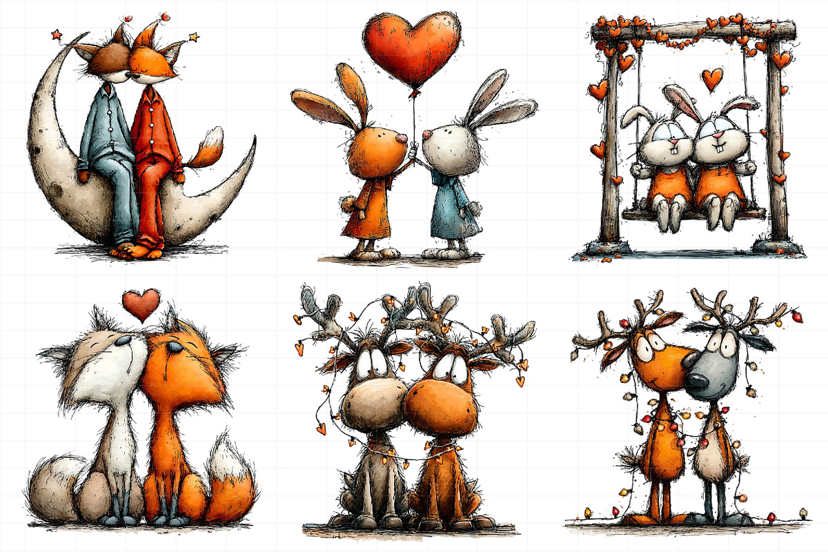 Whimsical Valentine Animal Couples C, an Illustration by Daily.Designs (Photo 4 of 8)