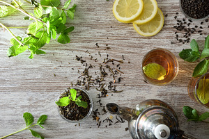 freshly brewed mint and lemon tea top view, a Food & Drink Photo by Davizro's Market