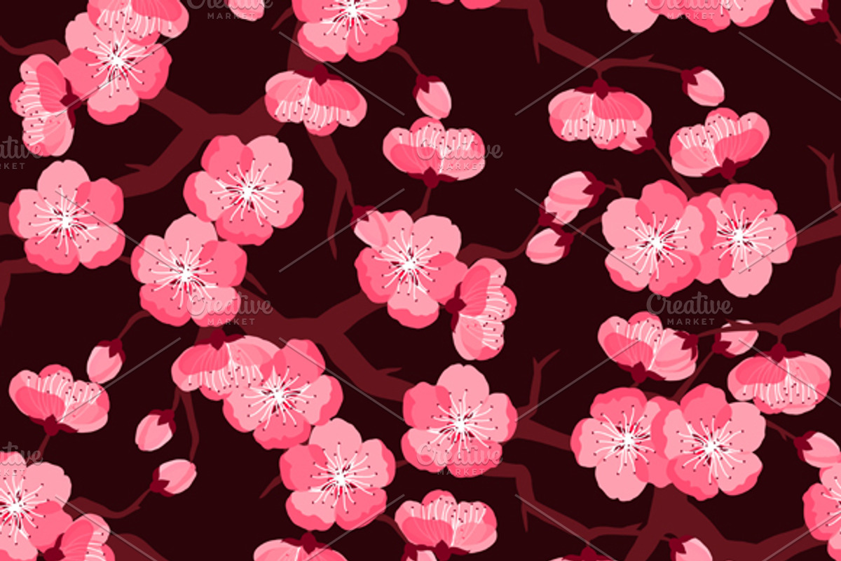 Japanese sakura seamless patterns., a Pattern Graphic by incomible