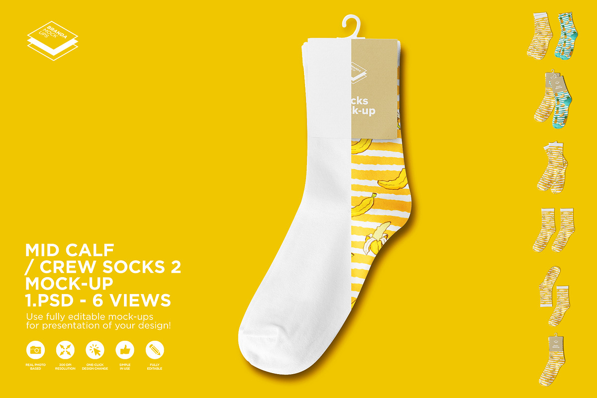 Mid Calf Crew Socks 2 Mock-up, a Packaging Mockup by Branda Keeps (Photo 1 of 17)