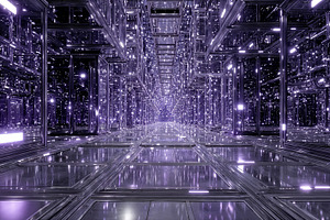 Futuristic tunnel with glowing walls and reflective surfaces, a Background Photo by OSORIOartist