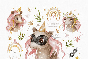 Unicorn Watercolor Clipart & Pattern