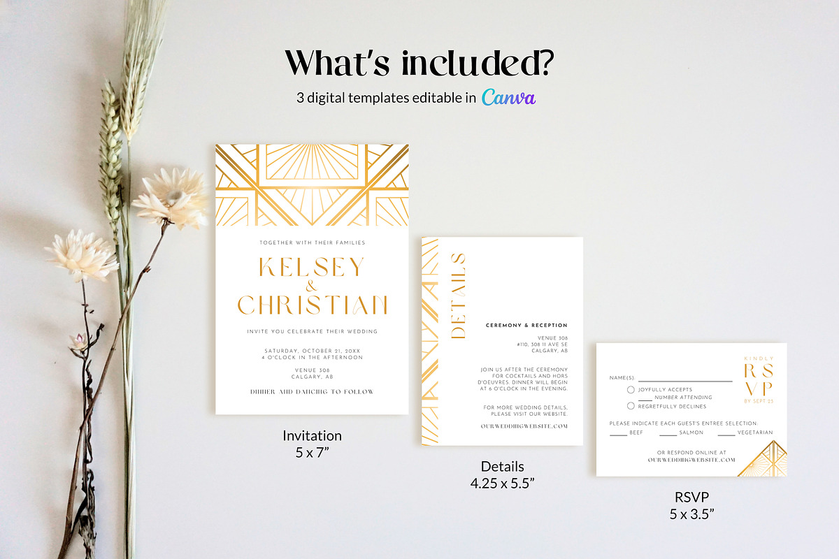 Art Deco Wedding Invitation Template, an Invitation Template by Cottontail Paper Shop (Photo 4 of 7)