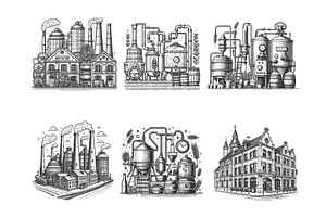 Breweries and Beer Factories set, a Food Illustration by AlexArt