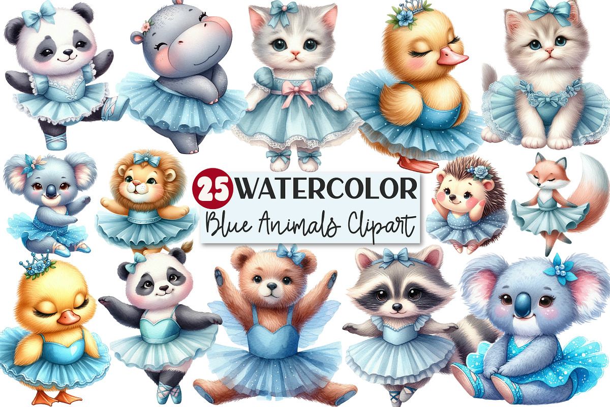 Blue Ballerina Animals Clipart, an Illustration by Rose Art (Photo 1 of 7)