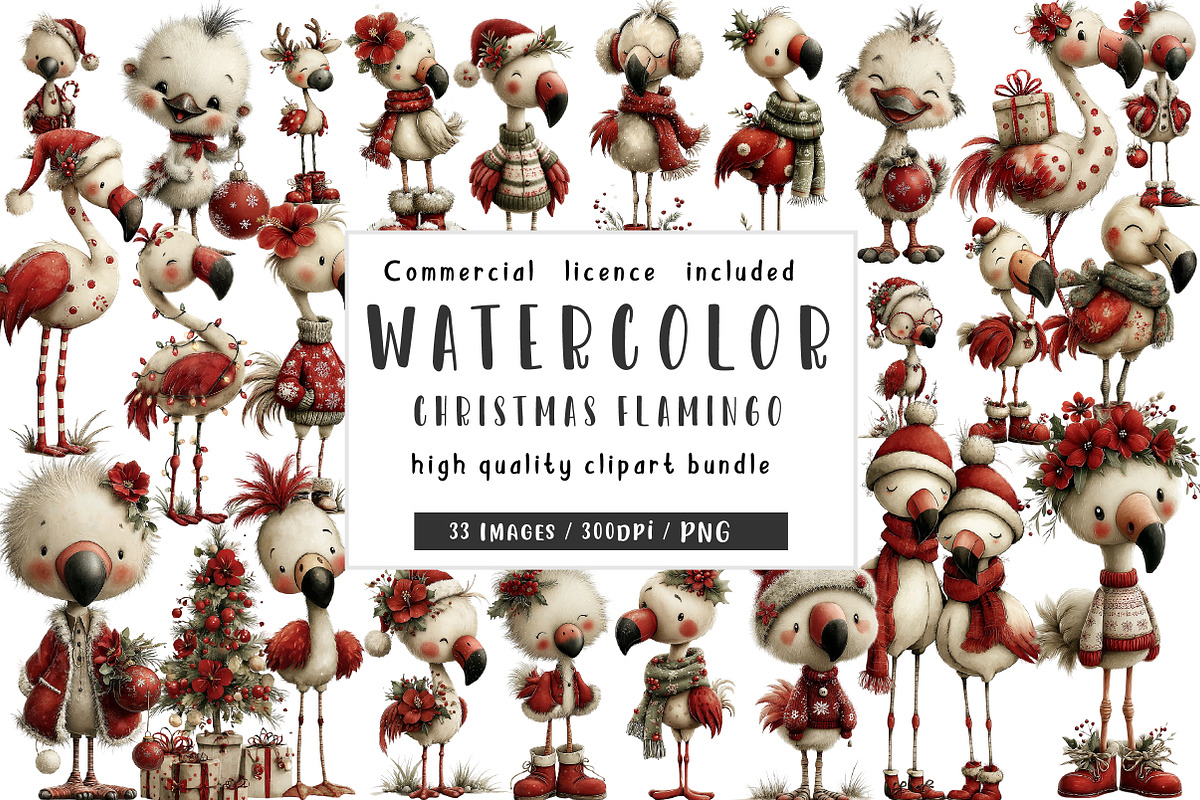 Christmas Flamingo clipart, an Illustration by CreationArt (Photo 1 of 5)