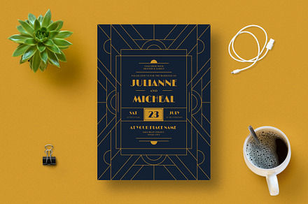 Art deco Wedding Invitation, an Invitation Template by lilyshop