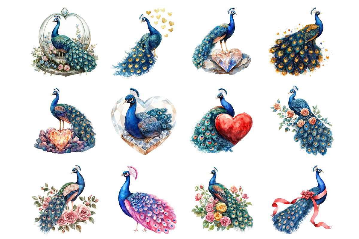 Valentine's Peacock Watercolor, an Illustration by Design Market (Photo 3 of 3)