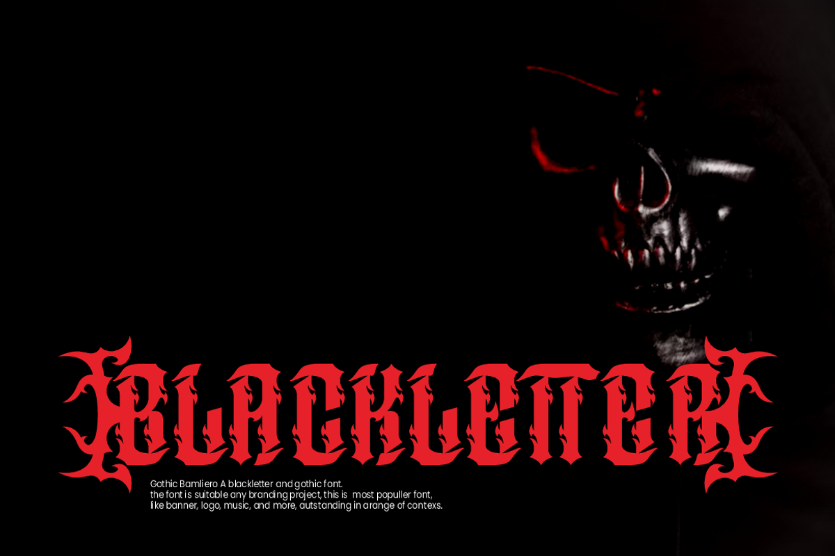 Gothic Bamliero - Blackletter Font, a Blackletter Font by Iqsiart Studio (Photo 2 of 10)