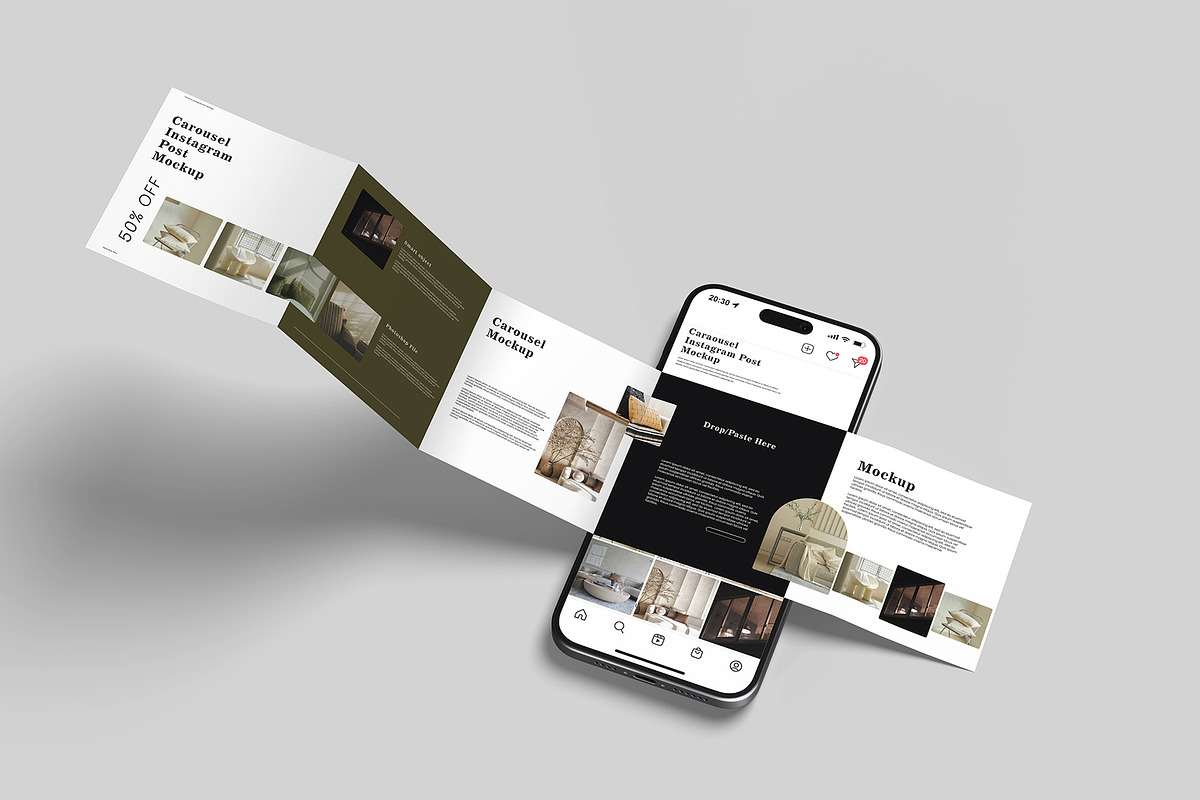 Carousel instagram post mockup, an iPhone Mockup by Graphicbars (Photo 5 of 13)
