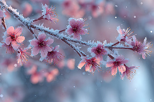 Snow on Cherry Blossom Branch, a Nature Photo by Ales Munt