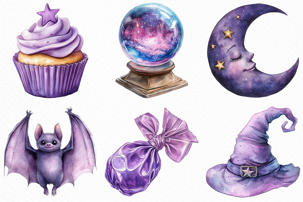 Watercolor Pastel Purple Halloween, an Illustration by Craft Nest (Photo 3 of 6)