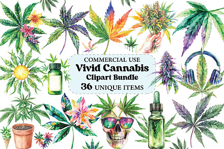 Vivid Cannabis Clipart Bundle